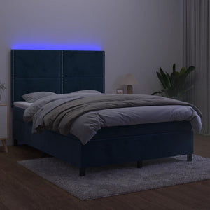 Letto a Molle con Materasso e LED Blu Scuro 140x200 cm 3136069