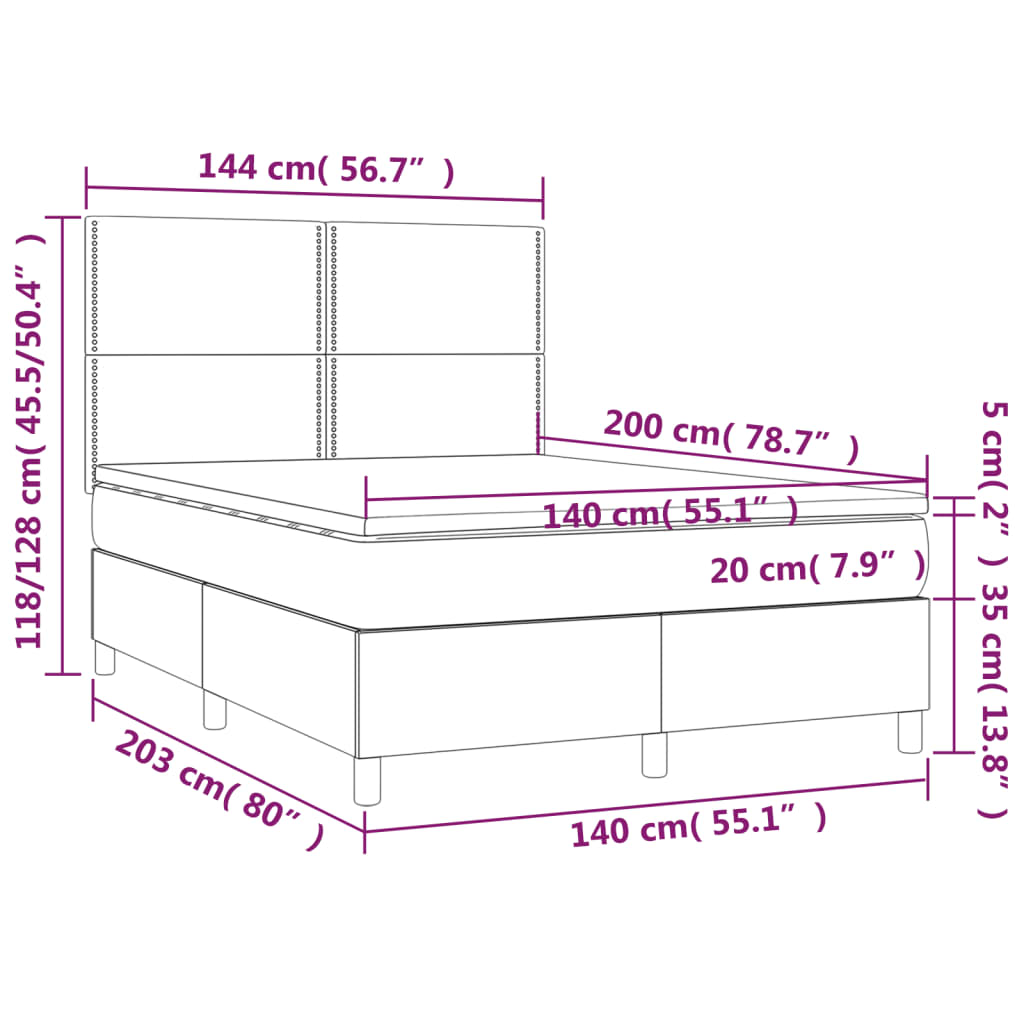 Letto a Molle con Materasso e LED Blu Scuro 140x200 cm 3136069