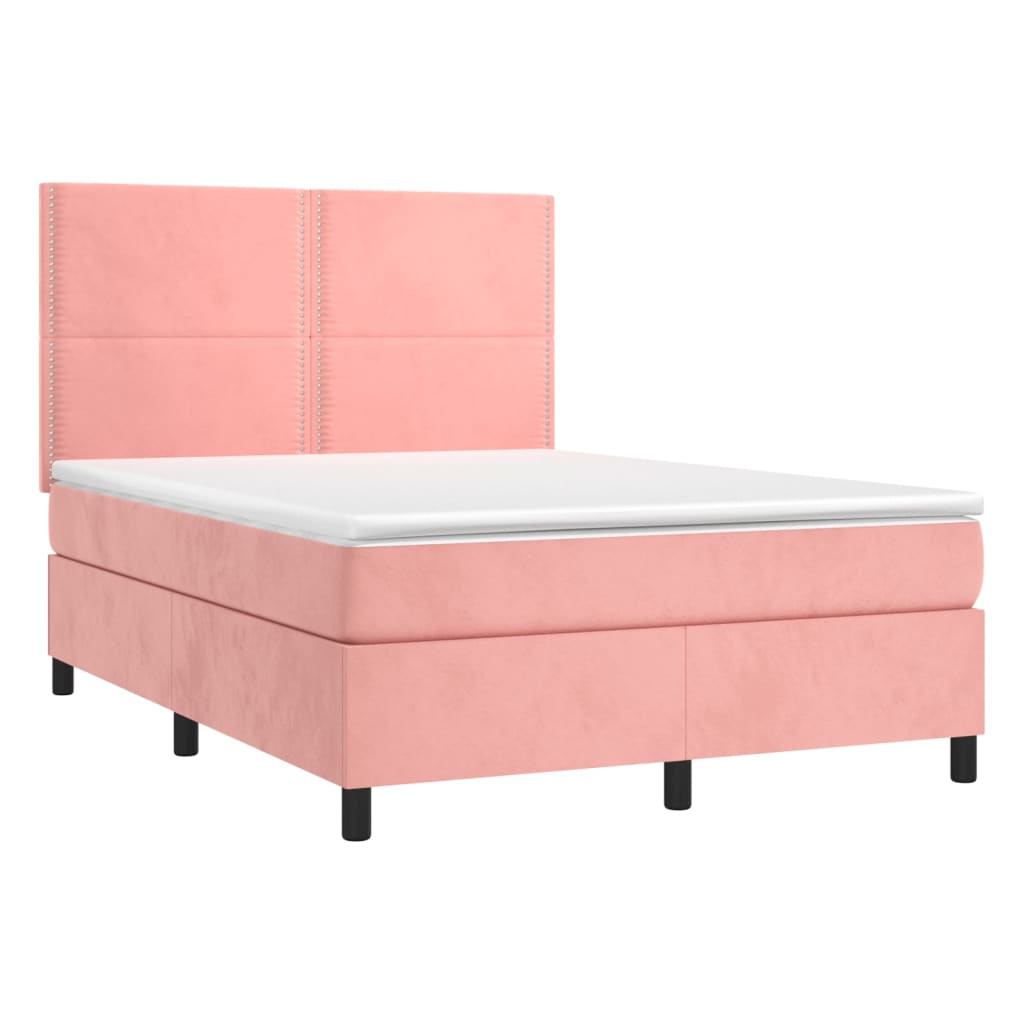 Letto a Molle con Materasso e LED Rosa 140x200 cm in Velluto 3136070