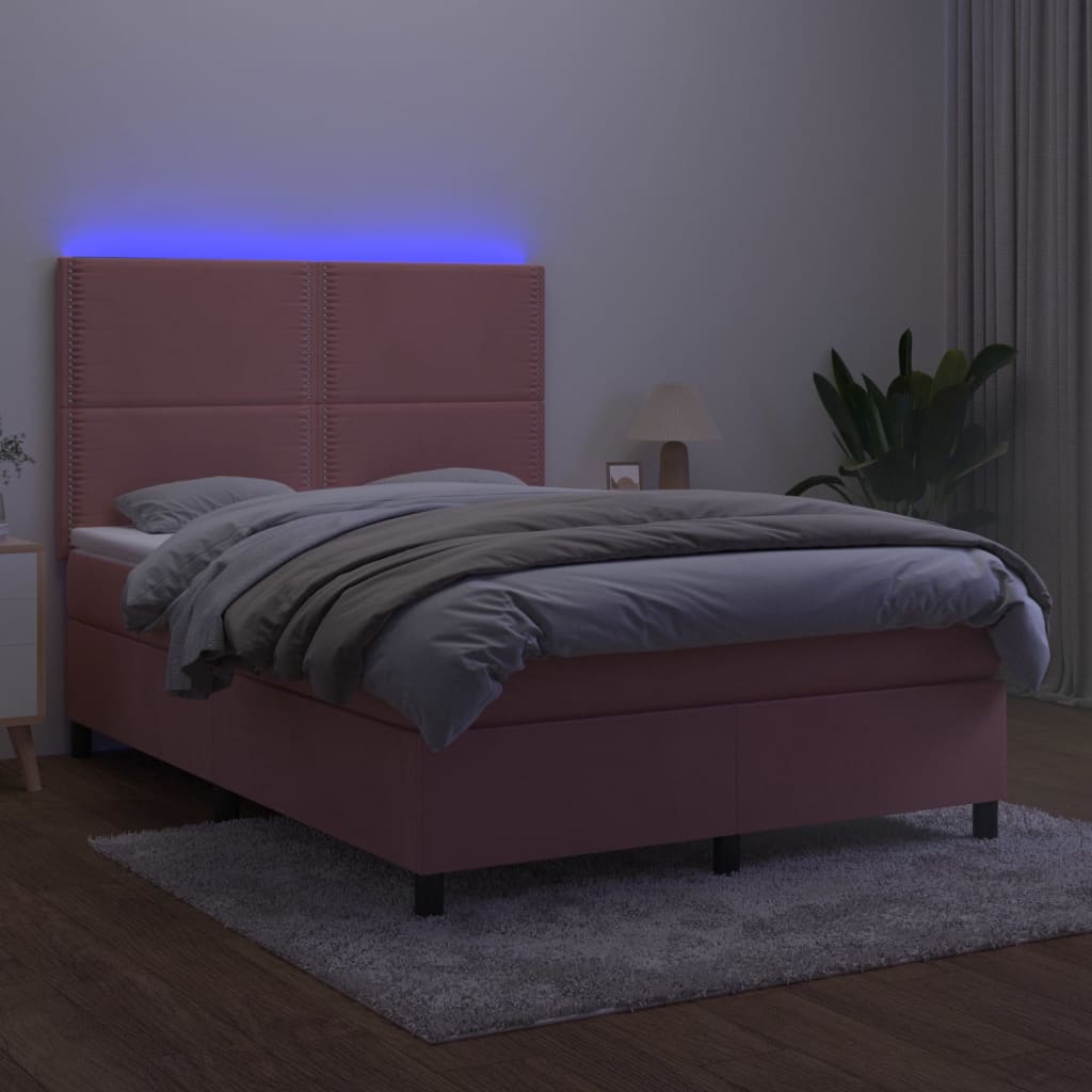 Letto a Molle con Materasso e LED Rosa 140x200 cm in Velluto 3136070