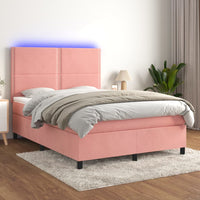 Letto a Molle con Materasso e LED Rosa 140x200 cm in Velluto 3136070