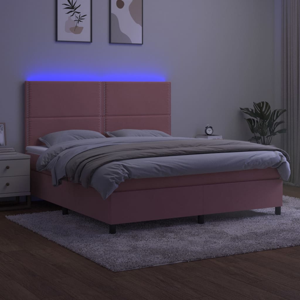 Letto a Molle con Materasso e LED Rosa 160x200 cm in Velluto cod mxl 71319