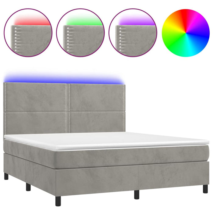 Letto a Molle Materasso e LED Grigio Chiaro 180x200 cm Vellutocod mxl 123012