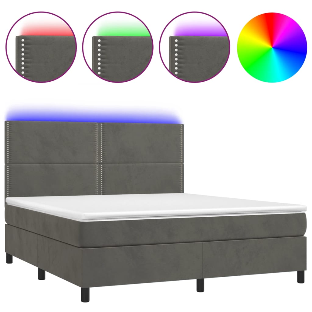 Letto a Molle con Materasso e LED Grigio Scuro 180x200 cm 3136078