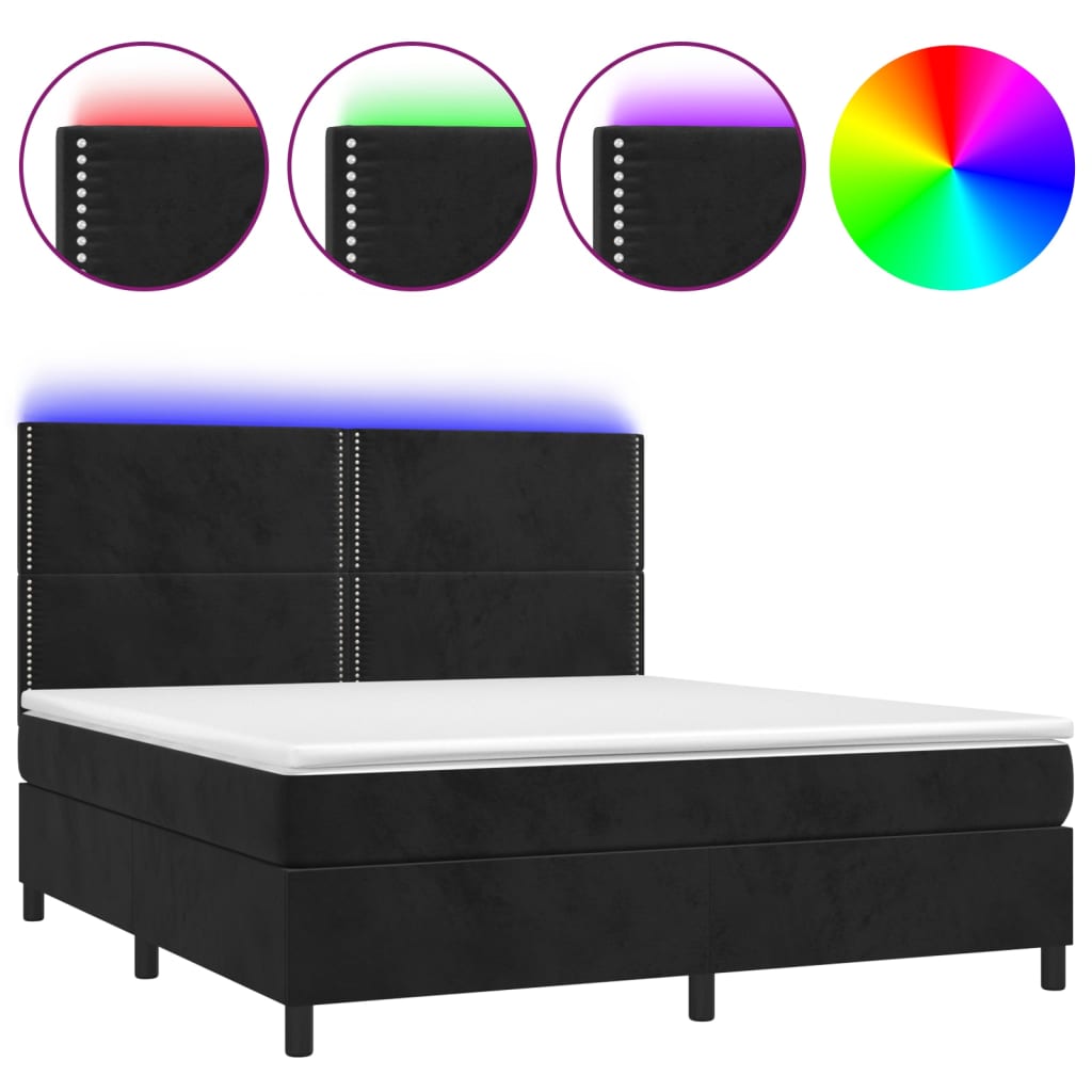 Letto a Molle con Materasso e LED Nero 180x200 cm in Velluto 3136079