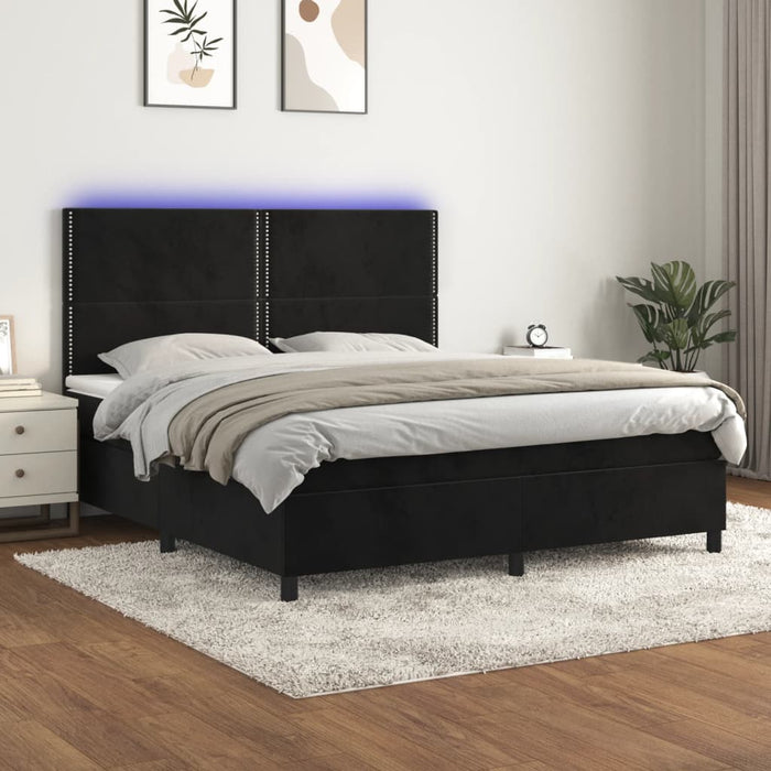 Letto a Molle con Materasso e LED Nero 180x200 cm in Velluto 3136079