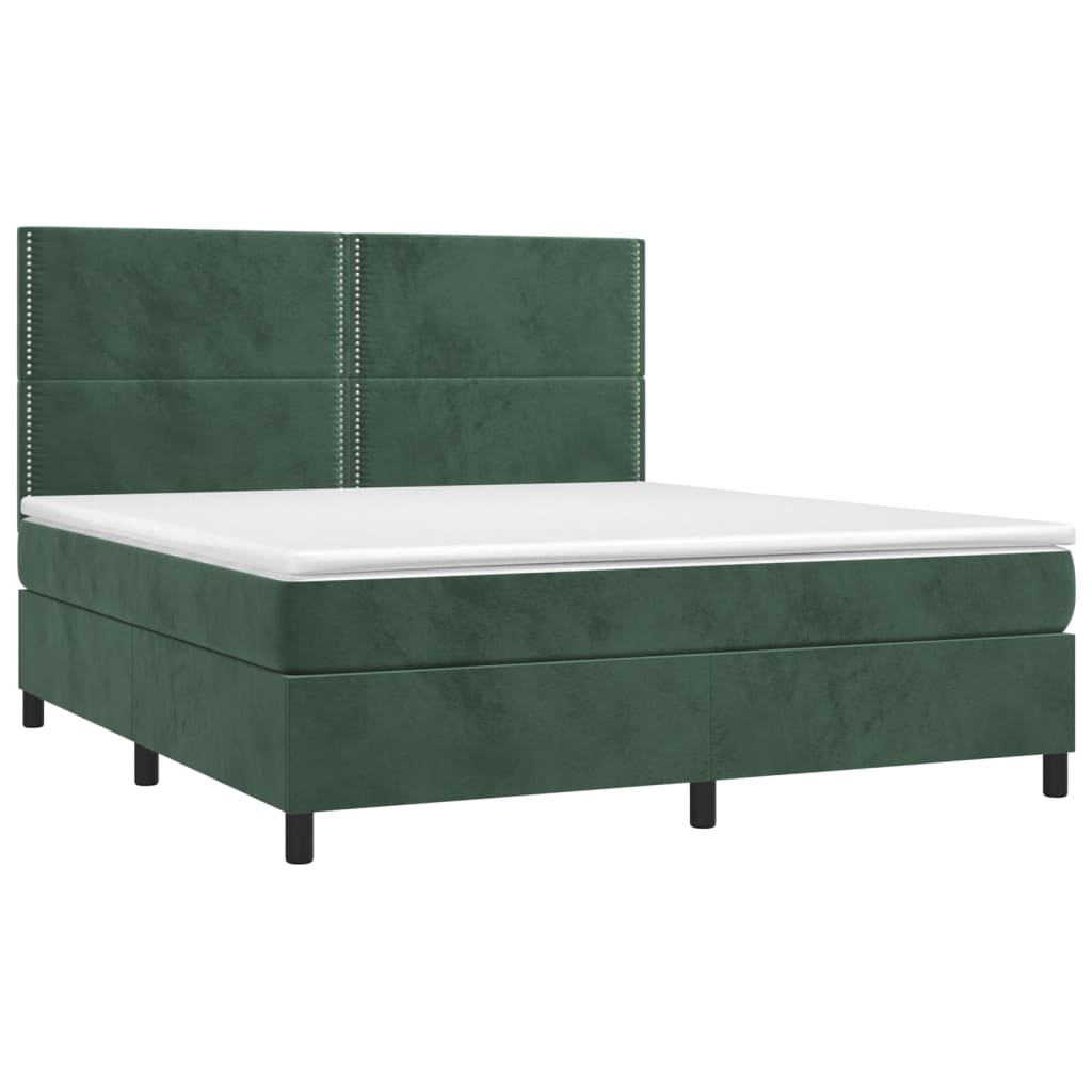 Letto a Molle con Materasso e LED Verde Scuro 180x200cm Velluto 3136080