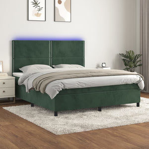 Letto a Molle con Materasso e LED Verde Scuro 180x200cm Velluto 3136080