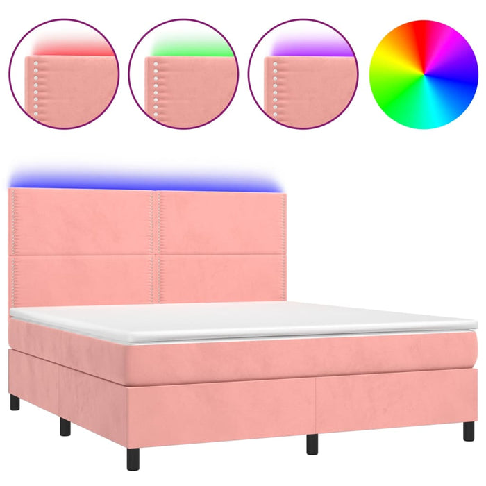 Letto a Molle con Materasso e LED Rosa 180x200 cm in Vellutocod mxl 123016