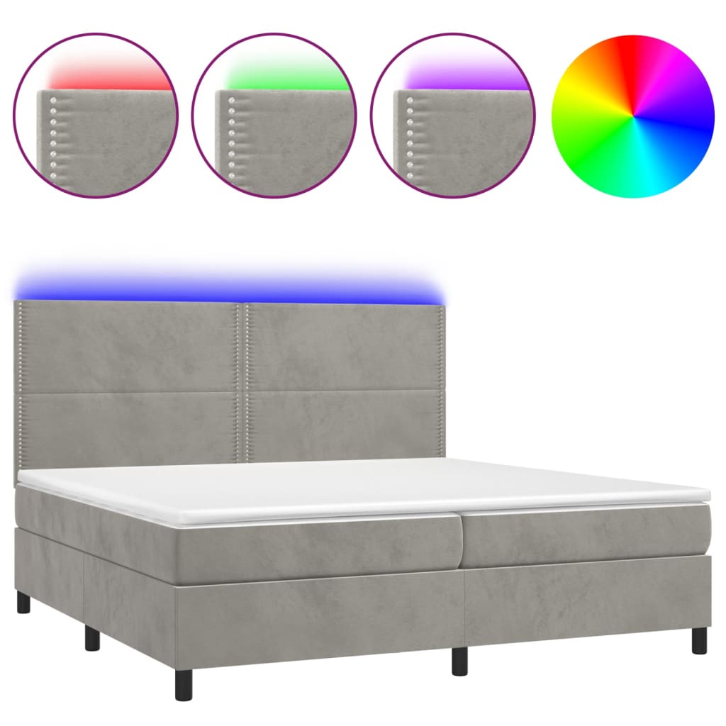 Letto a Molle Materasso e LED Grigio Chiaro 200x200 cm Velluto cod mxl 54600