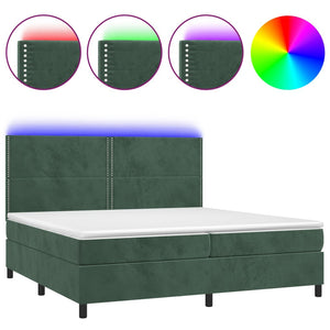 Letto a Molle con Materasso e LED Verde Scuro 200x200cm Velluto 3136086