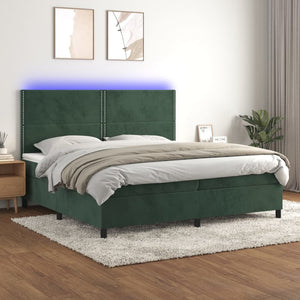 Letto a Molle con Materasso e LED Verde Scuro 200x200cm Velluto 3136086