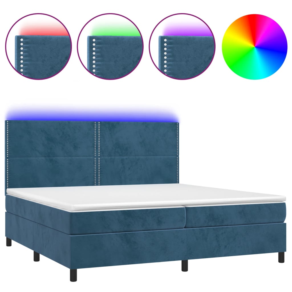 Letto a Molle con Materasso e LED Blu Scuro 200x200 cm cod mxl 54599