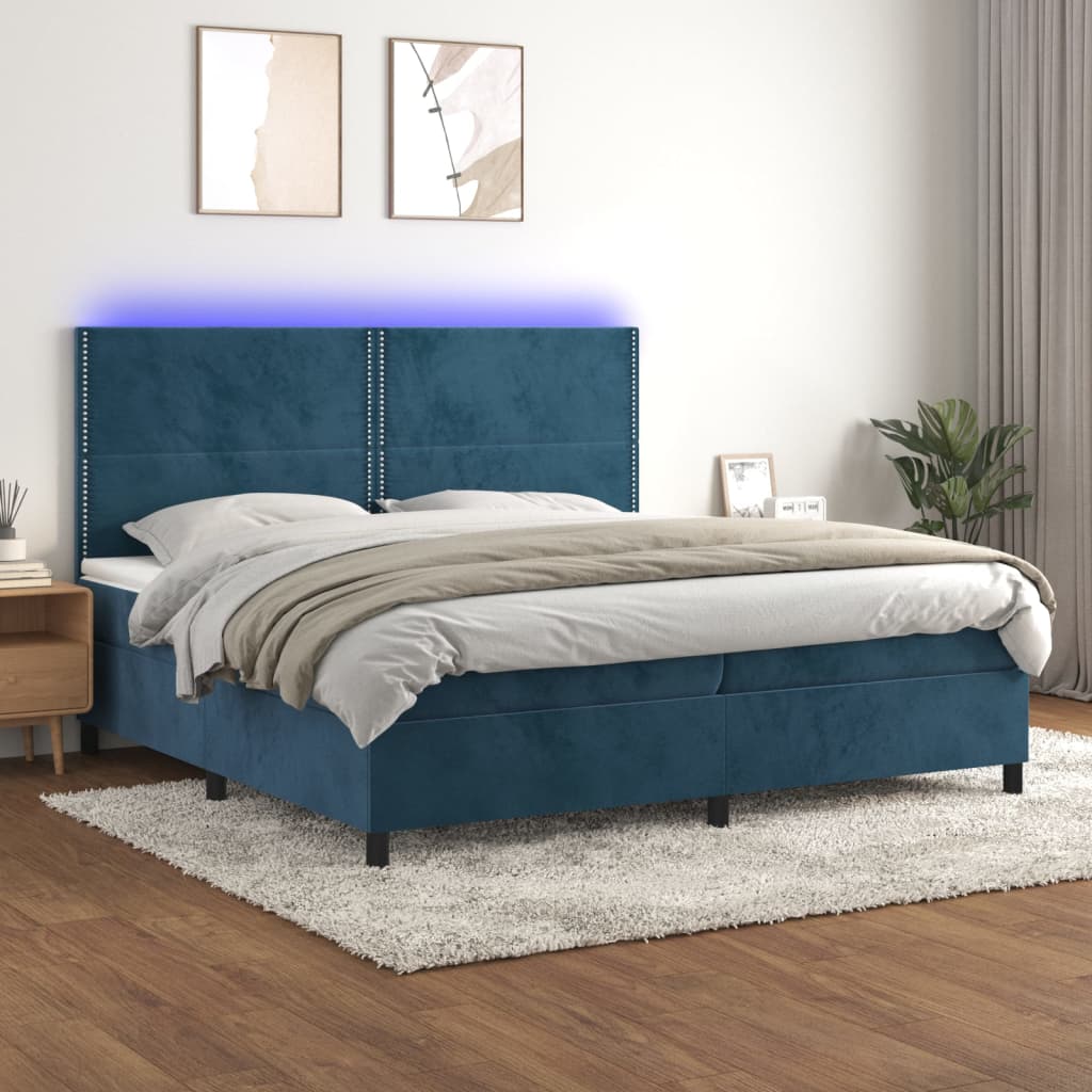 Letto a Molle con Materasso e LED Blu Scuro 200x200 cm cod mxl 54599