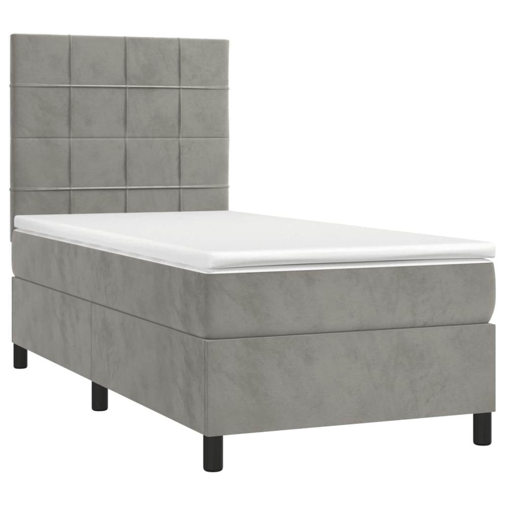 Letto a Molle Materasso e LED Grigio Chiaro 80x200 cm Velluto cod mxl 62800