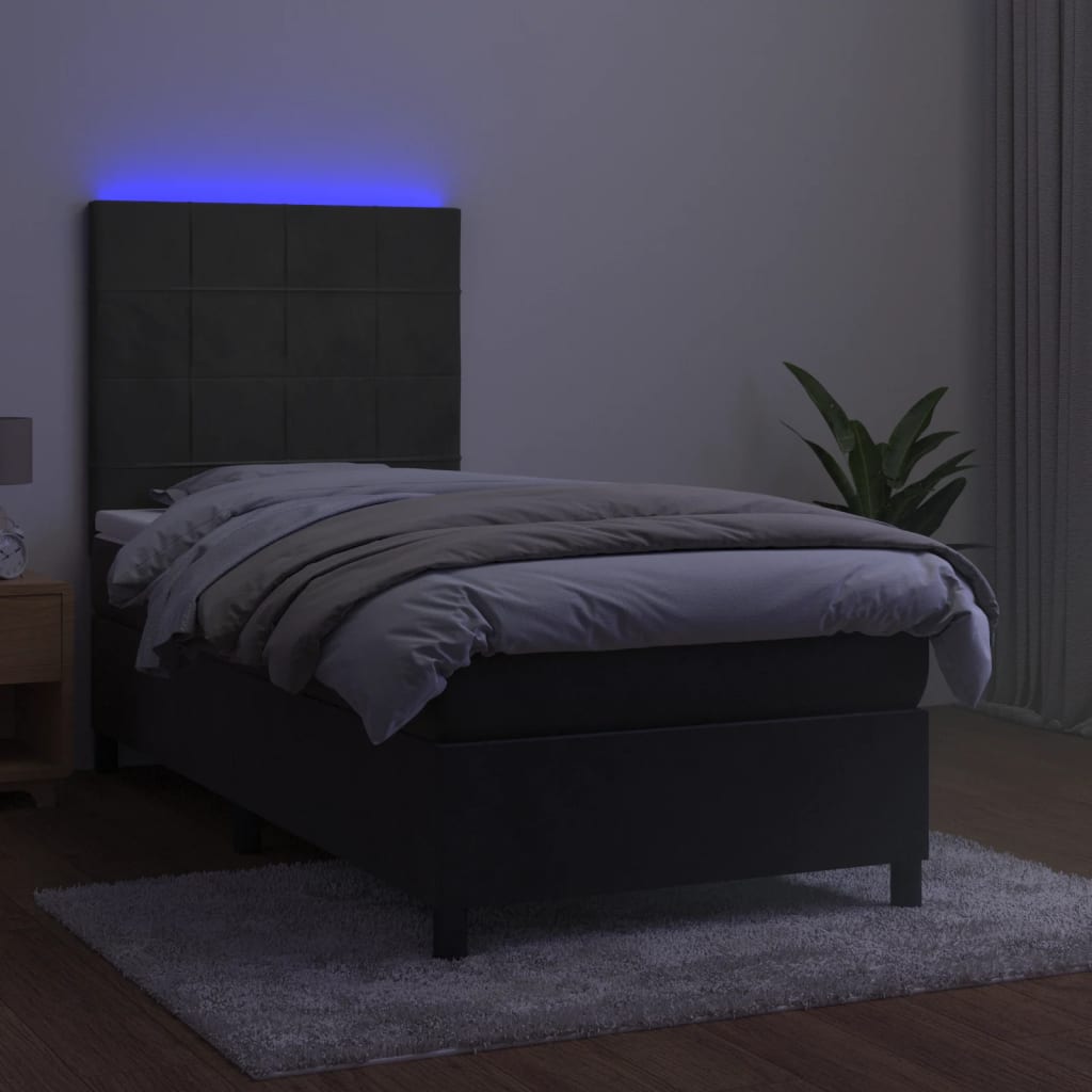 Letto a Molle con Materasso e LED Grigio Scuro 80x200cm Velluto cod mxl 64599