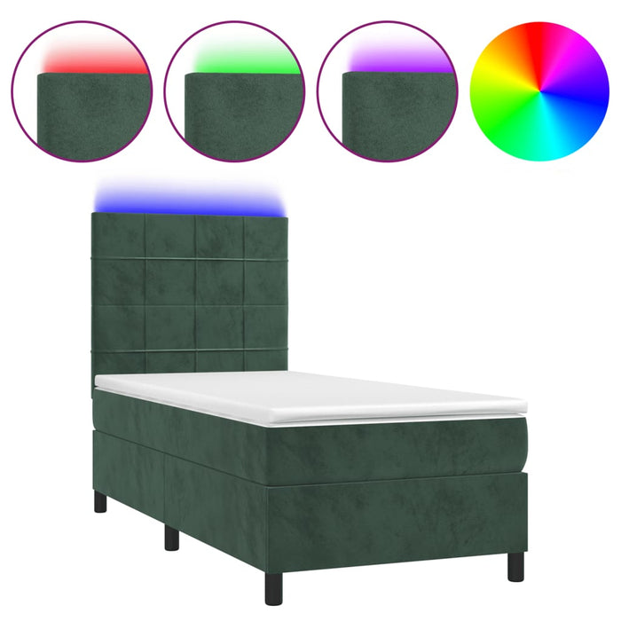 Letto a Molle con Materasso e LED Verde Scuro 80x200cm Velluto 3136092