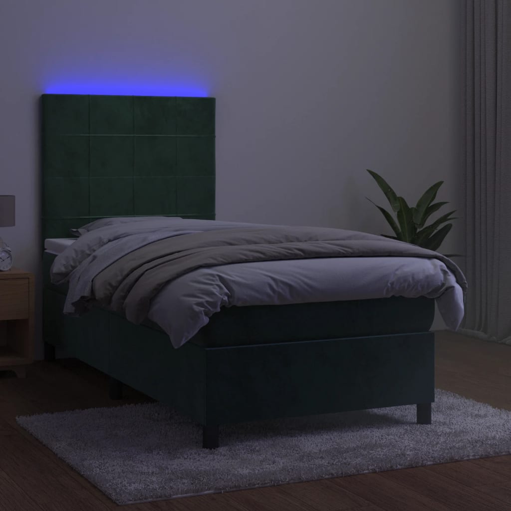 Letto a Molle con Materasso e LED Verde Scuro 80x200cm Velluto 3136092