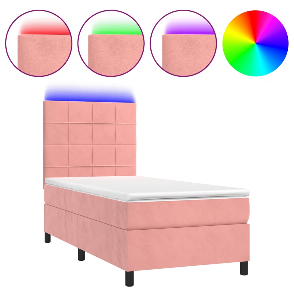 Letto a Molle con Materasso e LED Rosa 80x200 cm in Velluto 3136094