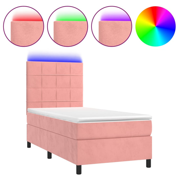 Letto a Molle con Materasso e LED Rosa 80x200 cm in Velluto cod mxl 78593