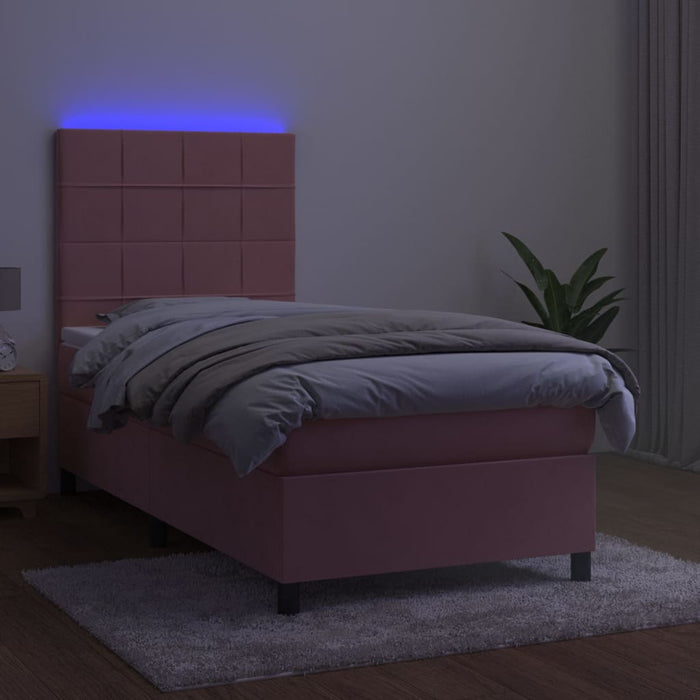 Letto a Molle con Materasso e LED Rosa 80x200 cm in Velluto cod mxl 78593