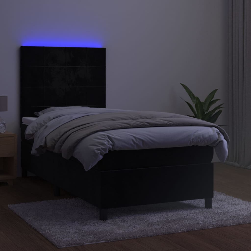 Letto a Molle con Materasso e LED Nero 90x190 cm in Velluto 3136097