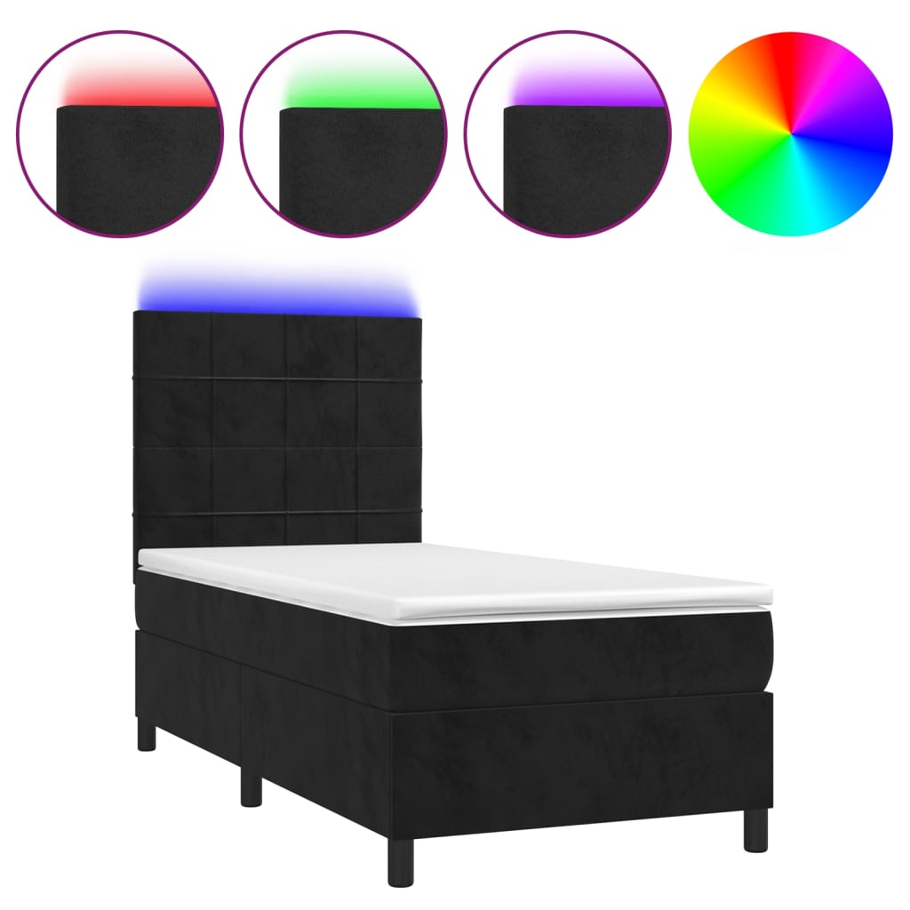 Letto a Molle con Materasso e LED Nero 100x200 cm in Vellutocod mxl 99073