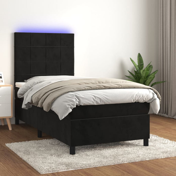 Letto a Molle con Materasso e LED Nero 100x200 cm in Vellutocod mxl 99073