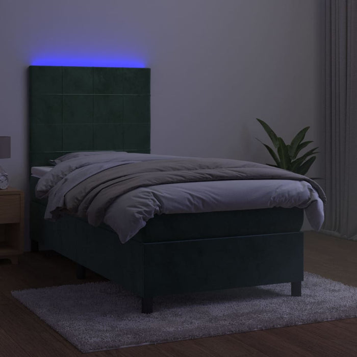 Letto a Molle con Materasso e LED Verde Scuro 100x200cm Velluto 3136110