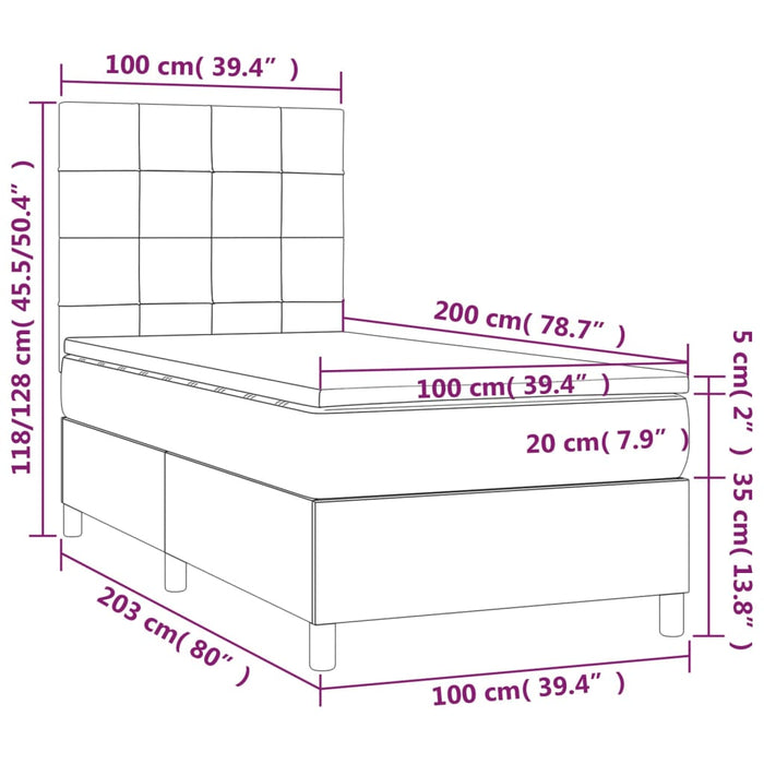 Letto a Molle con Materasso e LED Rosa 100x200 cm in Velluto 3136112