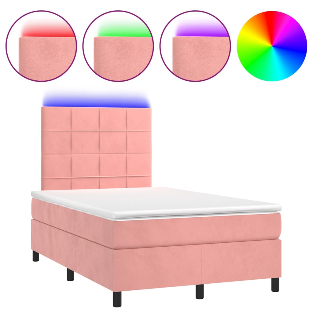 Letto a Molle con Materasso e LED Rosa 120x200 cm in Velluto 3136118