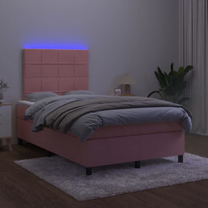 Letto a Molle con Materasso e LED Rosa 120x200 cm in Velluto 3136118