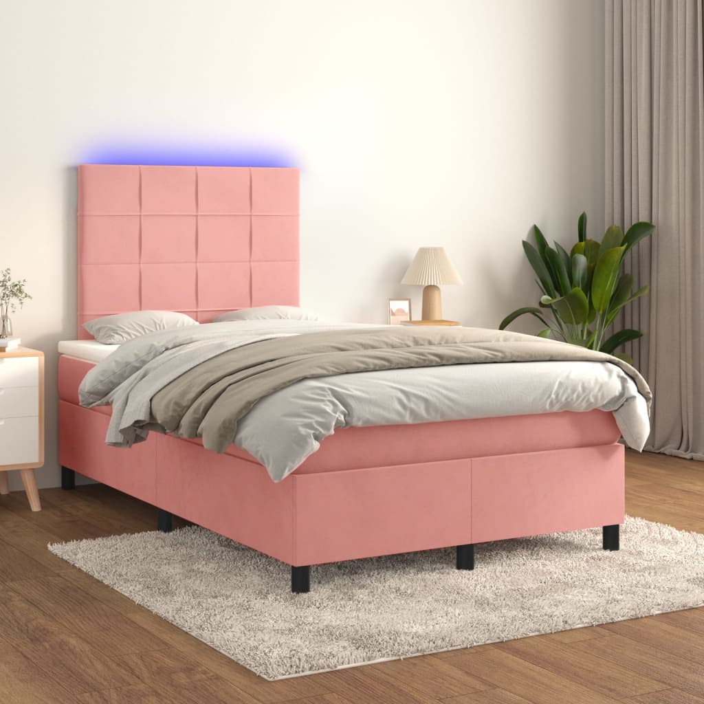 Letto a Molle con Materasso e LED Rosa 120x200 cm in Velluto 3136118