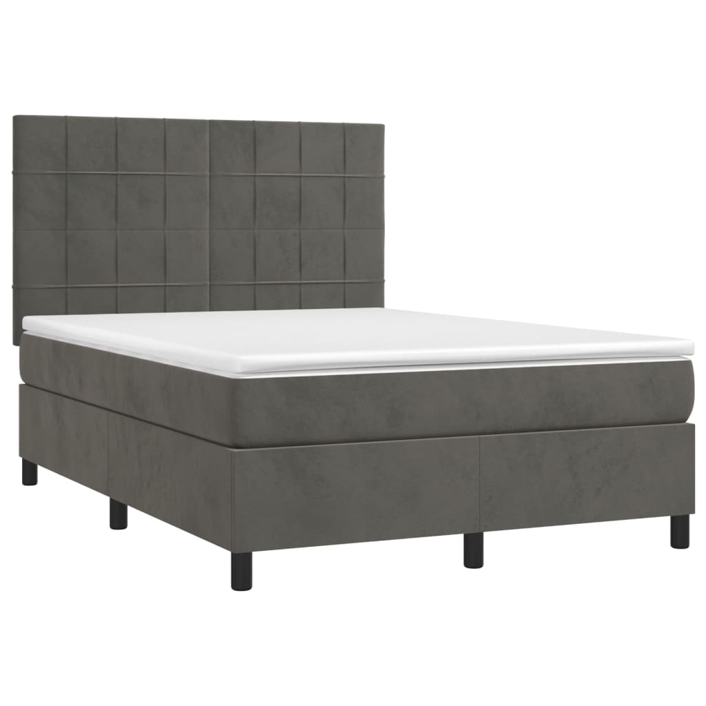 Letto a Molle con Materasso e LED Grigio Scuro 140x190 cm 3136120