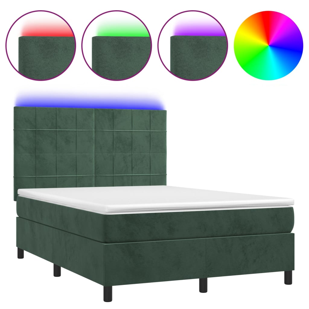 Letto a Molle con Materasso e LED Verde Scuro 140x190cm Vellutocod mxl 75608