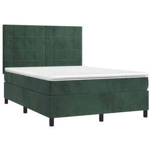 Letto a Molle con Materasso e LED Verde Scuro 140x190cm Velluto 3136122