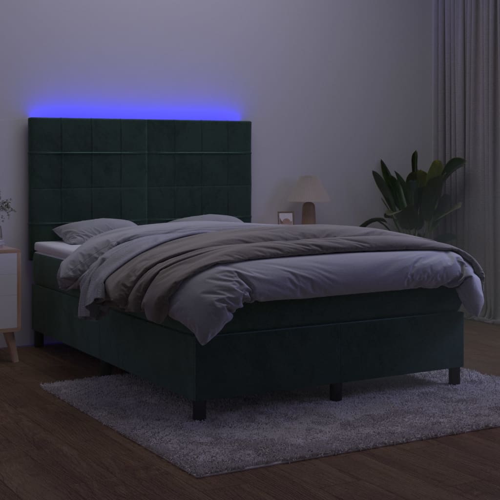 Letto a Molle con Materasso e LED Verde Scuro 140x190cm Velluto 3136122