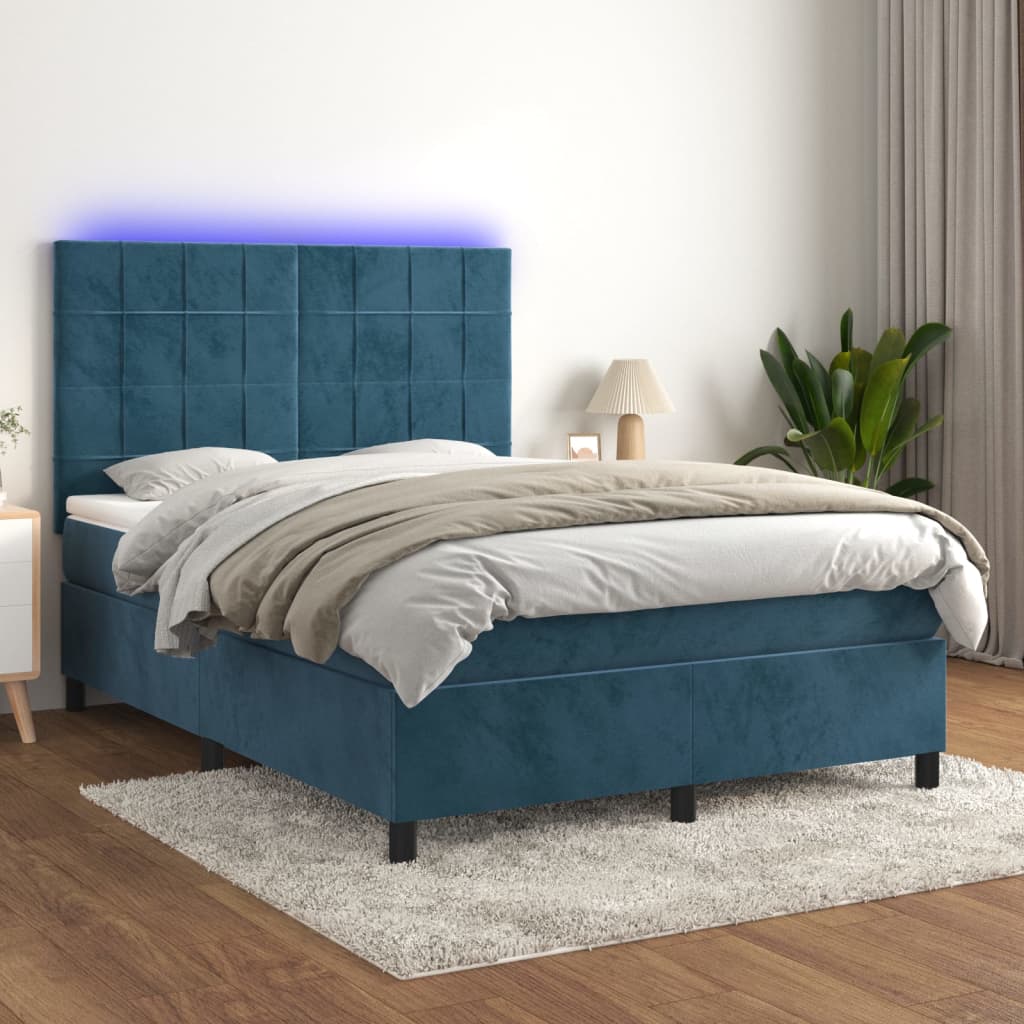 Letto a Molle con Materasso e LED Blu Scuro 140x190 cm 3136123