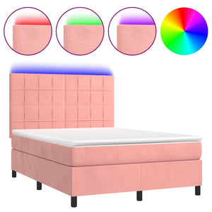 Letto a Molle con Materasso e LED Rosa 140x190 cm in Velluto 3136124