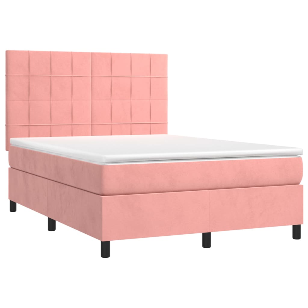 Letto a Molle con Materasso e LED Rosa 140x190 cm in Velluto 3136124