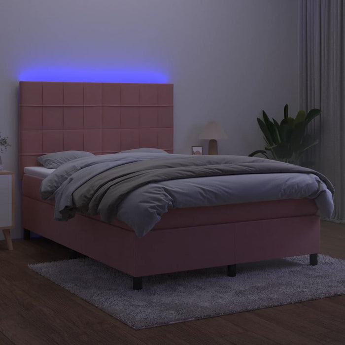 Letto a Molle con Materasso e LED Rosa 140x190 cm in Velluto 3136124