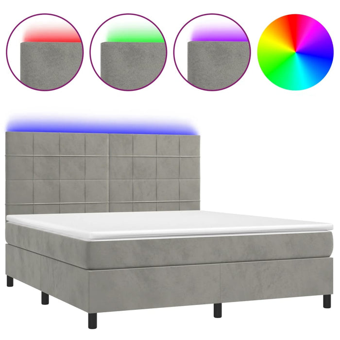 Letto a Molle Materasso e LED Grigio Chiaro 160x200 cm Velluto 3136131