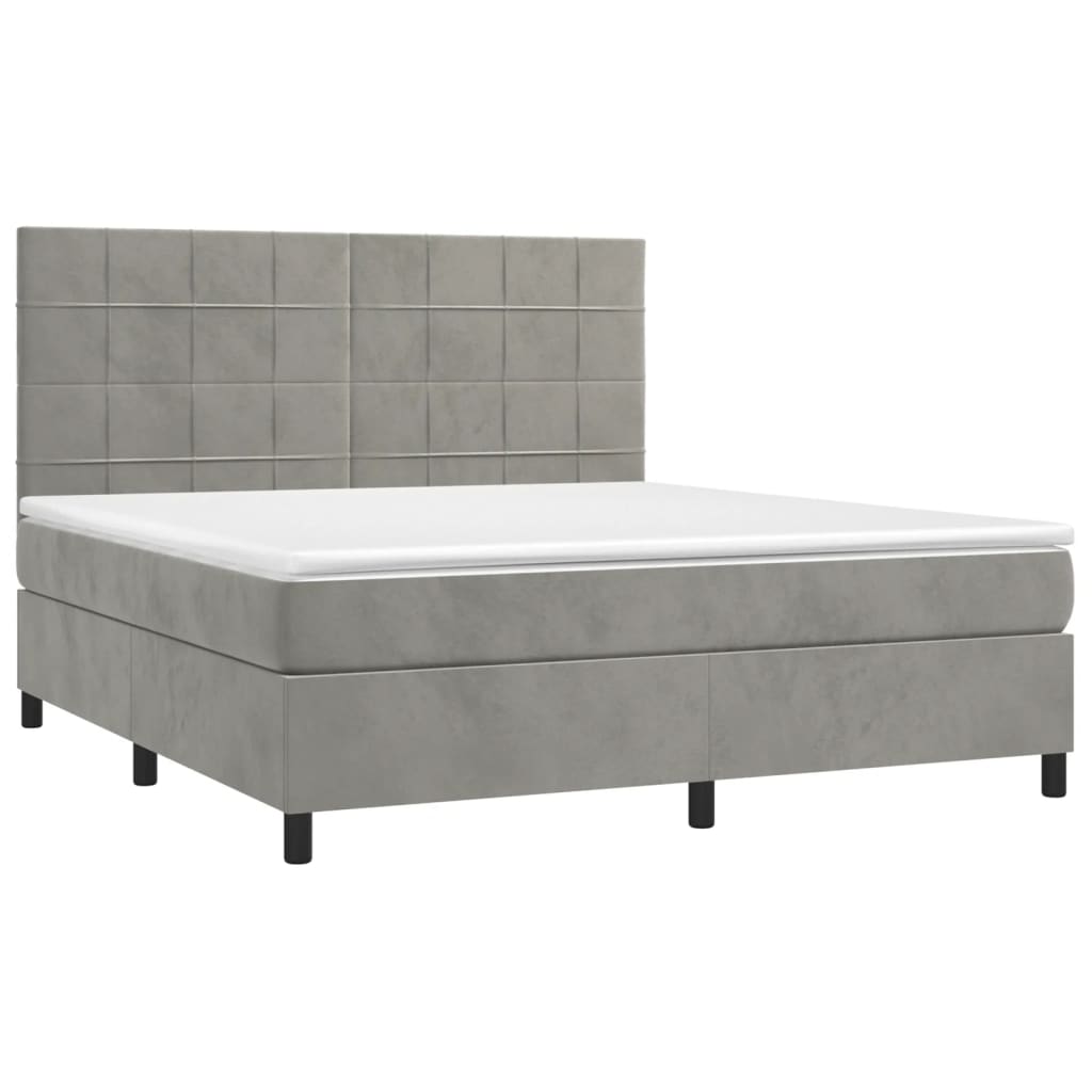 Letto a Molle Materasso e LED Grigio Chiaro 160x200 cm Velluto 3136131