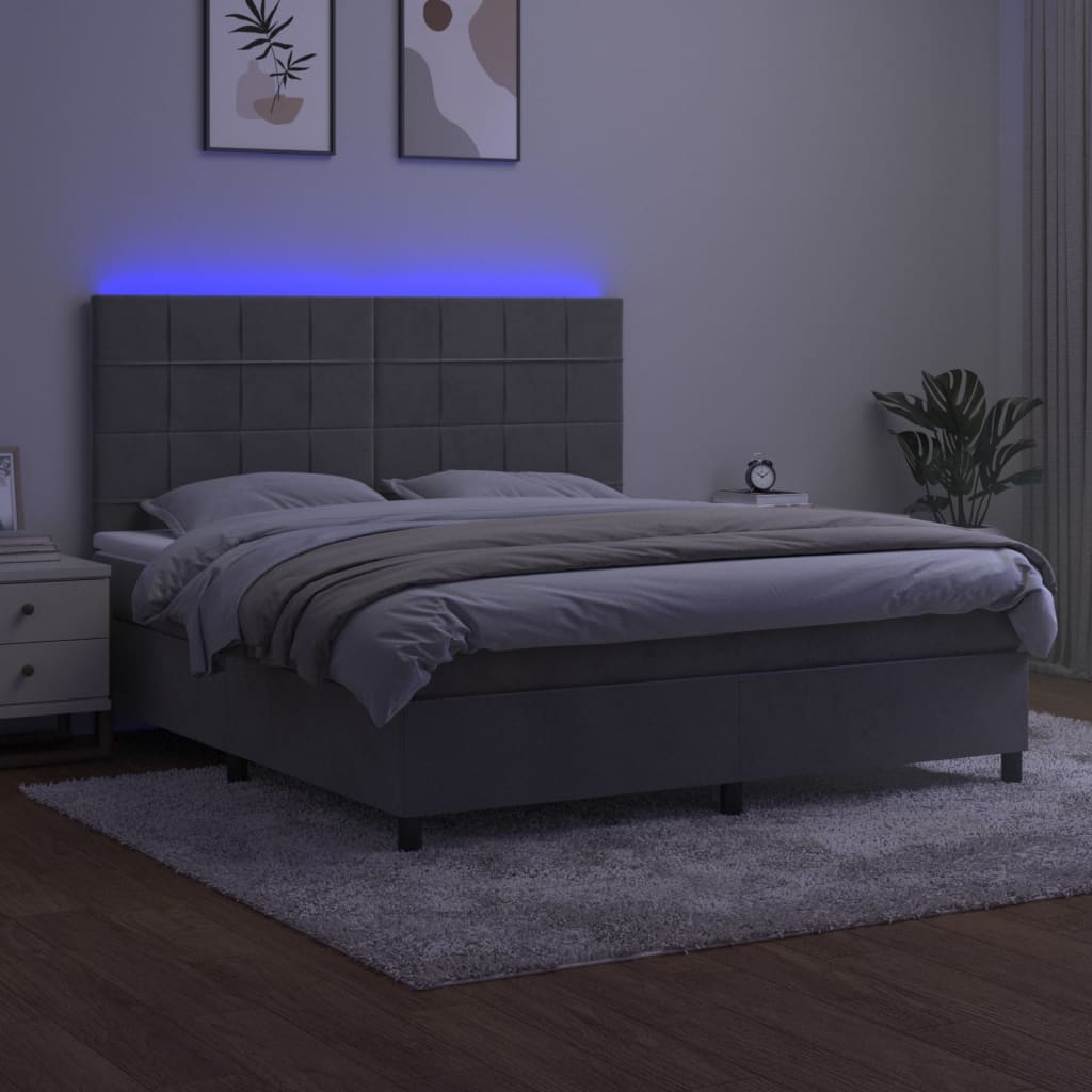 Letto a Molle Materasso e LED Grigio Chiaro 160x200 cm Velluto 3136131