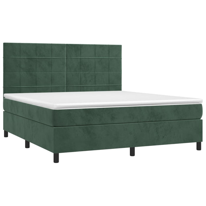 Letto a Molle con Materasso e LED Verde Scuro 160x200cm Velluto 3136134