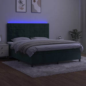 Letto a Molle con Materasso e LED Verde Scuro 160x200cm Velluto 3136134