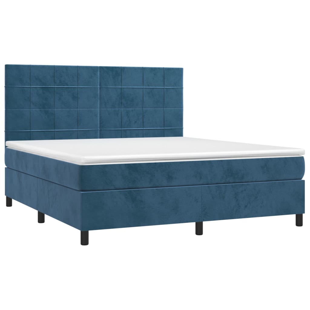 Letto a Molle con Materasso e LED Blu Scuro 160x200 cm 3136135