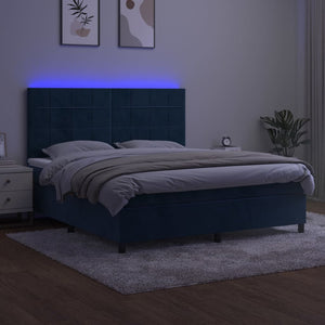 Letto a Molle con Materasso e LED Blu Scuro 160x200 cm 3136135