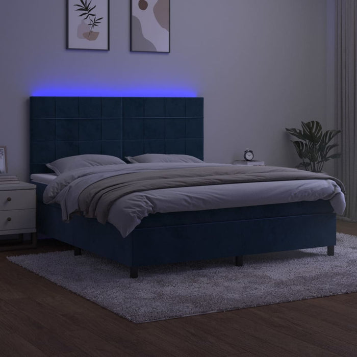 Letto a Molle con Materasso e LED Blu Scuro 160x200 cm 3136135