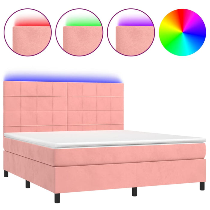 Letto a Molle con Materasso e LED Rosa 160x200 cm in Velluto 3136136